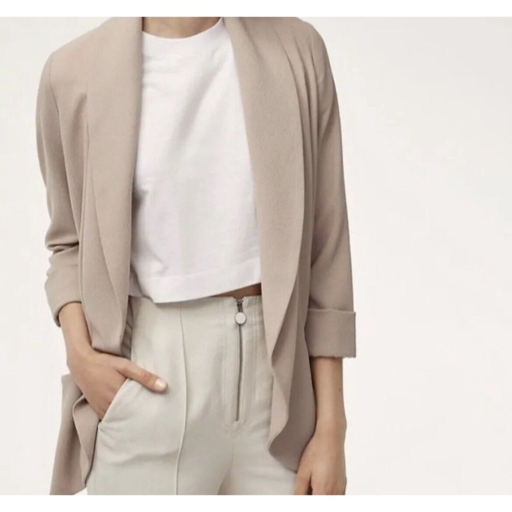 Wilfred Beige Draped Open-Front Blazer